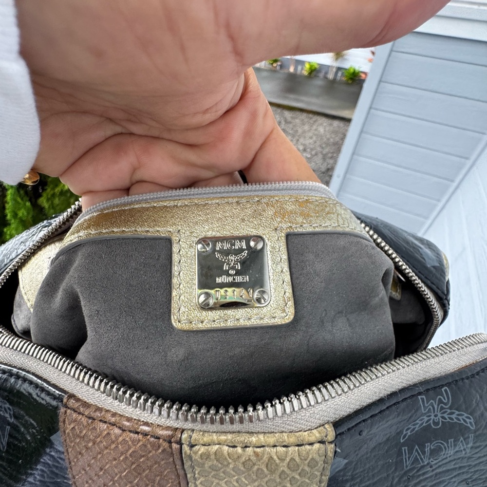MCM SPECIAL EDITION Visetos Boston Satchel Black Logo Canvas Patchwork Leather - Picture 14 of 17
